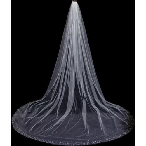Cathedral Length Wedding Veil One Layer Rhinestone Edge Cut Edge White Ivory Champagne Bridal Veil