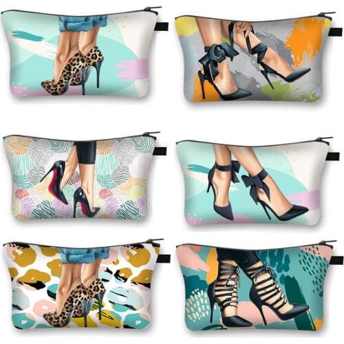 Sexy Leopard High Heel Print Cosmetic Bag Women Clutch Fashion Makeup Bags Ladies Lipstick Beauty Bags Girls Cosmetic Case