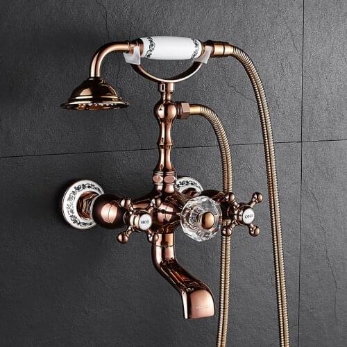 Luxury Rose Gold Bathroom Faucet Bath Faucet Mixer Tap Wall Mounted Hand Held Shower Head Kit Shower Faucet Sets