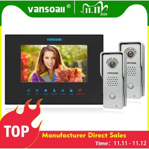 VANSOALL Black Video Intercom System Kit 7 Inch Door Monitor Video Door Phone Intercom 1200TVL Recording Call Panel Door Viewer