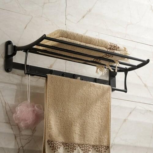 Vidric Folding towel rack towel rack stainless steel European antique bathroom black metal pendant