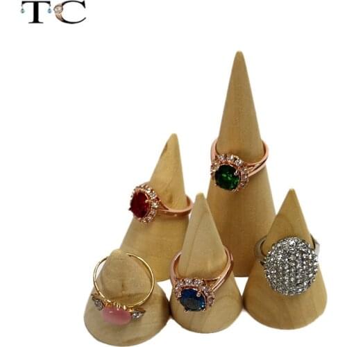 Natural Unpainted Wooden Ring Jewelry Display Rack Stand Cone Shape Holder Organizer 5 Size