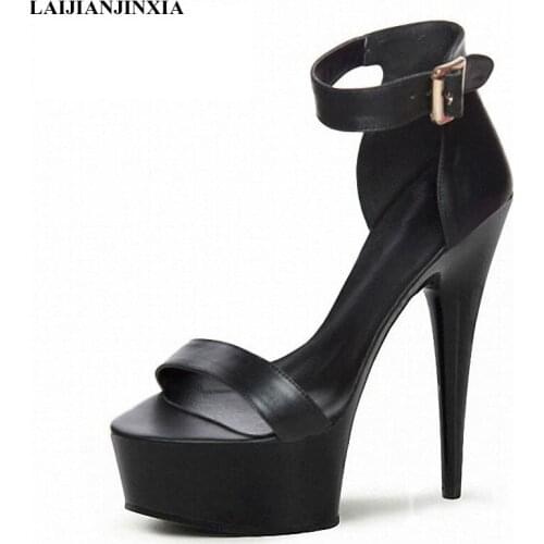 New 15 cm high heel shoes, stage show ultra high heel sandals, thin heel black matte vamp, dancing shoes