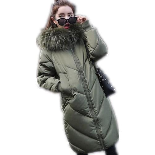 High Quality Winter Women Parkas Large Fur Collar Hooded 2018 Fashion Female Medium-Long Down Cotton Jacket Office Lady CoatQ415