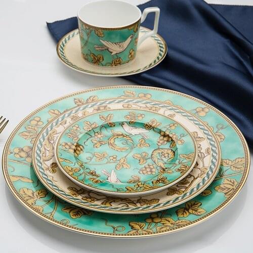 High-quality bone china dinner plate Ceramic tableware set steak salad plates Dessert Plate saucer gold bird classic series