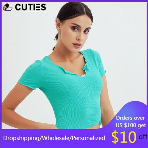 Sexy Sport Shirt Women Short Sleeve U-neck Slim Yoga Top Blouse Triangle Elastic Gym Top Workout Top Running Fitness Top