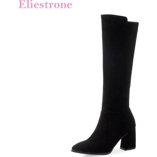 Sale Brand New Winter Comfortable Black Women Knee High Boots High Heels Lady Dress Shoes BK227 Plus Big Small Size 11 32 43 47