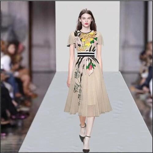 IVY HE New 2021 Women Summer Fashion Runway Midi Dress Butterfly Sleeve Sequined Embroidery Ladies Slim A-Line Dresses/Traf