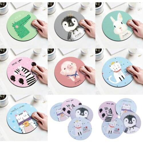 Cartoon Animal Pattern Mouse Pad Round Mousepad Office Mice Pad Rubber Home Computer