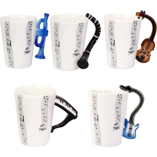 10cm High Music Note Mug Porcelain Coffee Drink Cup with Music Instrument Handle