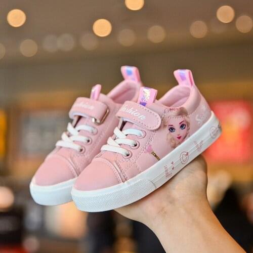 2021 Disney snow cute princess shoes spring autumn new childrens white shoes girls fashion casual sports shoes size 25-37