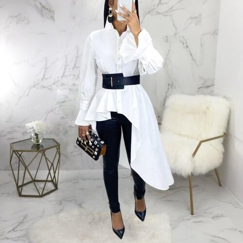 2021 Fashion Women Irregular Shirt Fashion Long Flouce Sleeve Blouse Spring Casual Solid Tunic Dress Female