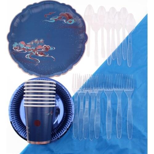 43Pc/Set Mandarin Duck Theme Disposable Tableware Baby Shower Birthday Decoration Tablecloth Plates Napkins Spoon Party Supplies