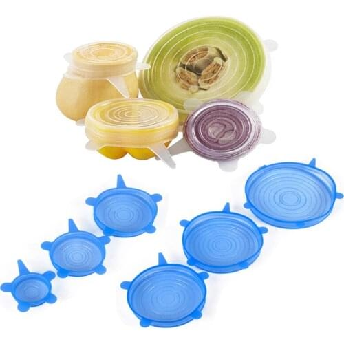 6pcs/set Silicone Lids Durable Reusable Food Save Cover Heat Resisting Fits All Sizes and Shapes of Containers D3