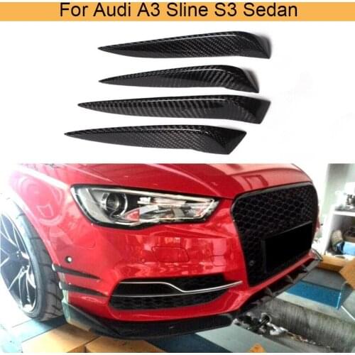 Car Air Intake Trims Fins Canards for Audi A3 Sline S3 Sedan 4 Door 13-16 Not A3 Standard Front Splitters Stickers Carbon Fiber