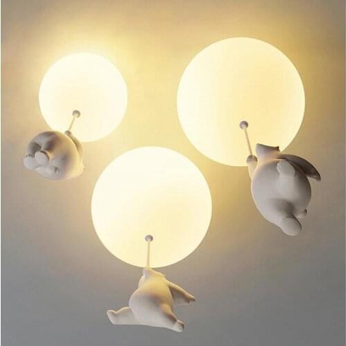 Cartoon White Ceiling Lights With Balloon Bear For Kids Room Suspension Girls Bedroom Light Boys Surface Mounted Childern Lamps