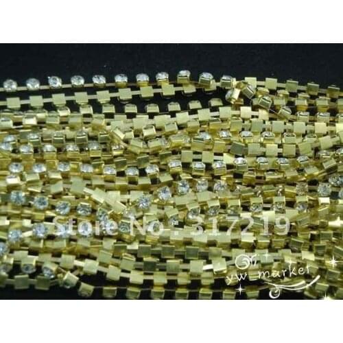 Free shipping Rhinestone cup chain ss12 Crystal Clear rhinestone Gold base 20 roll/lot Use for garments accessories
