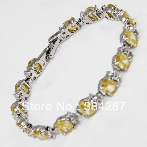 Free shipping Fine Jewelry 6X8MM beads silver-color yellow CZ Bracelet
