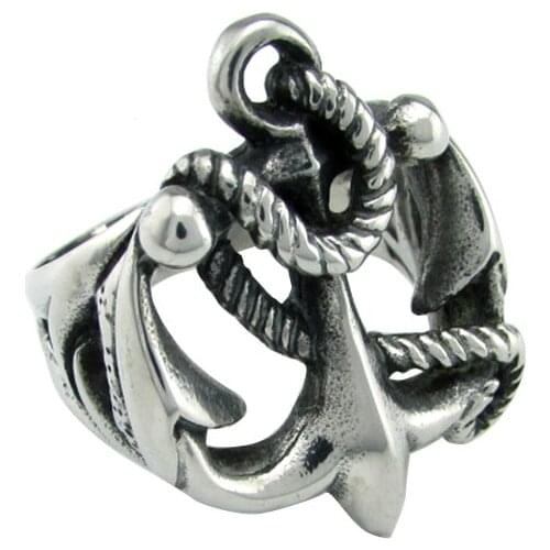 Free Shipping Mix Size Punk 316L Stainless Steel Silver color Black color Navy Anchor Ring For Man Anchor Ring Jewelry