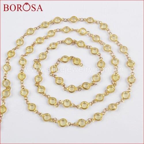 BOROSA High Quality Gold Color 7mm Yellow Crystal Faceted Coin Rosary Chains Drusy Beaded Chains Jewelry Findings JT193