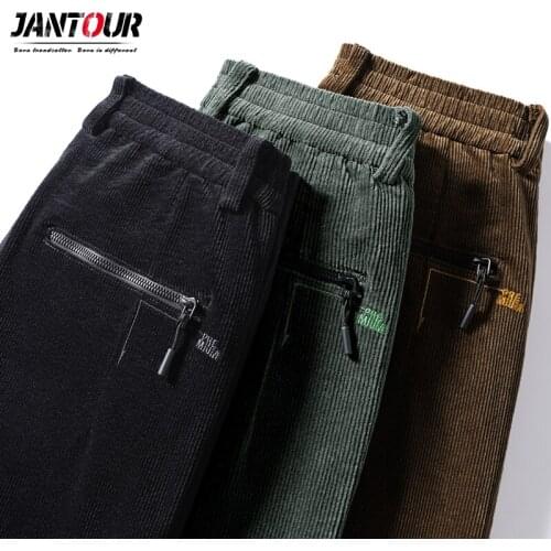 Jantour Pantalon Homme Autumn Winter Fashion Thicken Elasticity Corduroy Pants Men Slim Straight Business Trousers Big Size 38