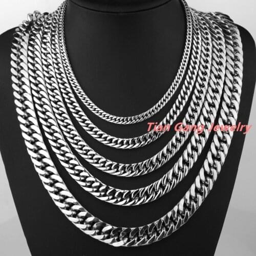 6/8/10/12/14/16/18mm Cool Stainless Steel Silver Color Polished Curb Cuban Chain Mens Womens Necklace Or Bracelet 7-40"