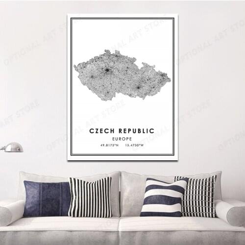 Home Decor CZECH REPUBLIC Black White Posters and Prints Map Canvas Painting Wall Art Pictures