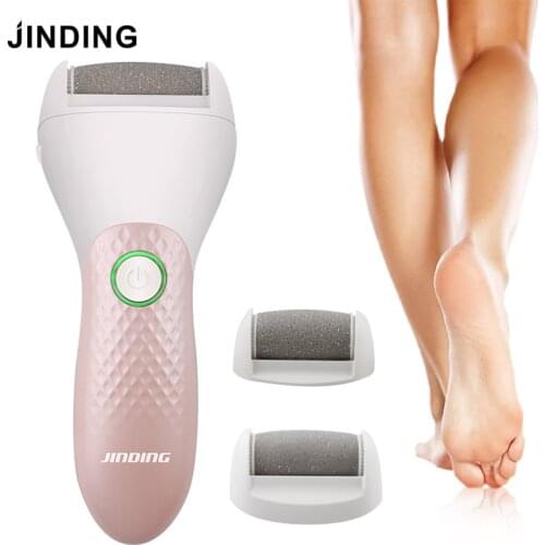 JINDING Electric Foot Polisher Exfoliation Heel Cuticles Callus Remover Foot Care with 2 Roller Heads Dead Dry Skin Removal