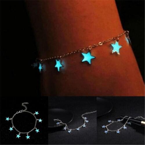 European and American beach wind blue fluorescent five-pointed star tassel anklet luminous star bracelet ankle bracelet jewelry