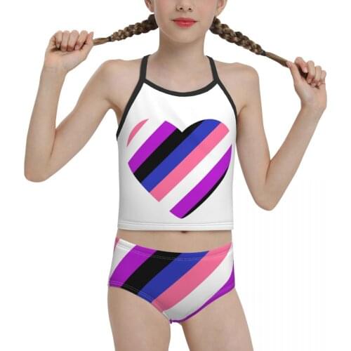Europe Swimsuit for Children young Girls Print Genderfluid Pride Flag Stripes Bikini 2021 Wholesale Brand Girl Swimming Suit