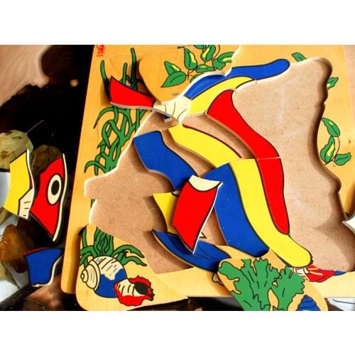 Fish Figure Puzzle Multicolor Toy Learning Wooden Block For Children Early Educational Aid Shape and Color Montesorri