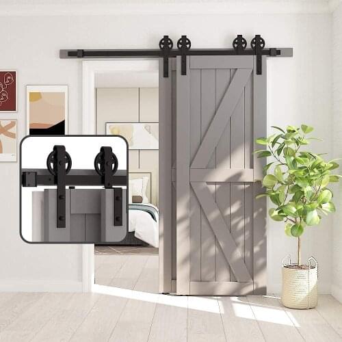 JACHOR 4-16FT Bypass Sliding Barn Door Hardware Kit Door Hanging Rollers System Sliding Door Pulley Set With Big Spoke Wheels