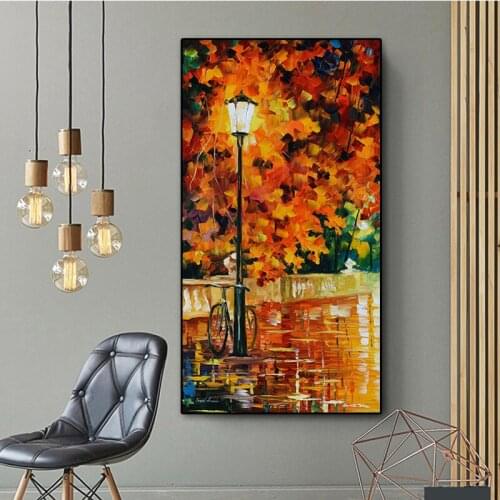 Canvas Painting Landscape Posters and Prints Colorful Oil Painting Fall Leaf River Wall Pictures for Living Room Decor Cuadros