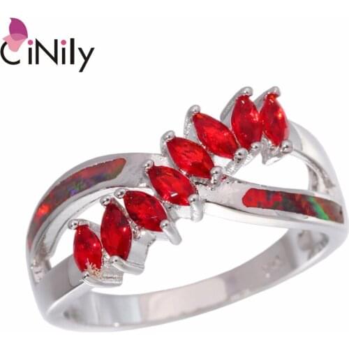 CiNily Created Orange Fire Opal Garnet Silver Plated Wholesale for Women Jewelry Christmas Gift Ring Size 6-9 OJ9255