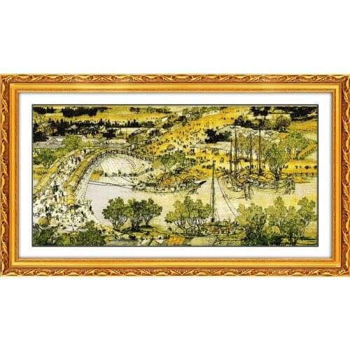 Cross Stitch Embroidery Needlework Kits Costume Beauty Riverside Scene At Qingming Festival Stamped 11CT 14CT Printed Home Decor