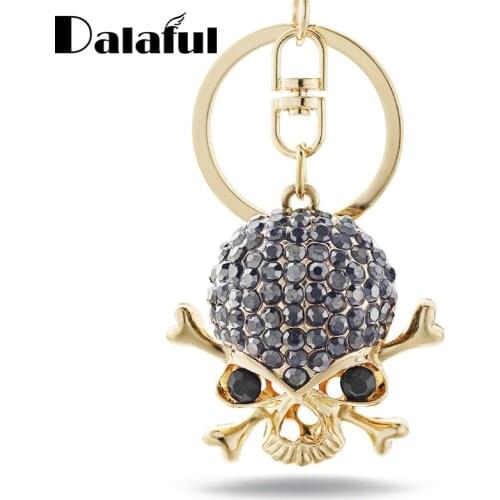 Cool Punk Gothic Skeleton Skull Key Chains Rings Crystal Bag Buckle Pendant For Car Keyrings KeyChains K299 New
