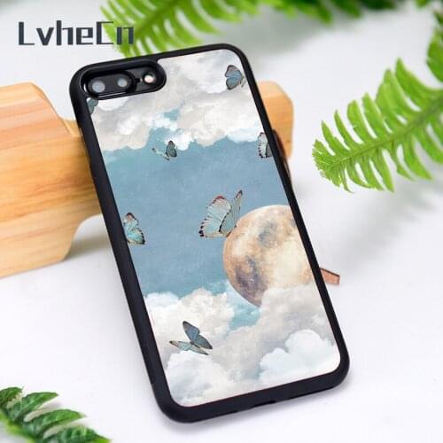 LvheCn Silicone Rubber Phone Case Cover for iPhone 6 6S 7 8 Plus X XS XR 11 12 Mini Pro Max Butterflies in sky