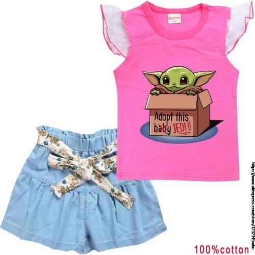 Mandalorian Baby Yoda Girls Dress Brand Princess Dress Cartoon Top+ A-Line Dress Girls Dresses Cute Kids Children Clothing 2pcs