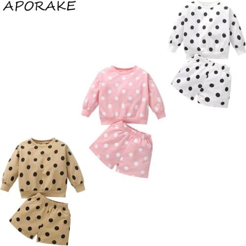 2021 0-5Y Fashion Kids Baby Girl Clothing Set Autumn Dot Print Long Sleeve O Neck Top T-shirt+Shorts Outfits 2pcs