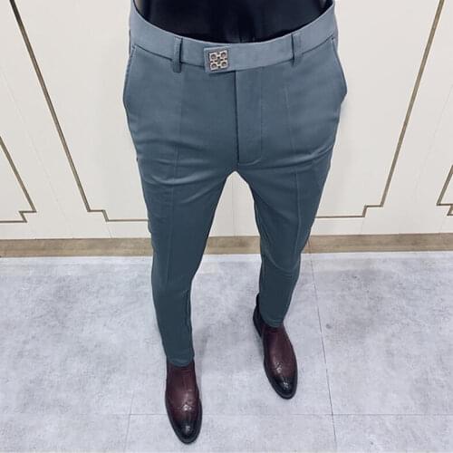 2020 Business Suit Pant Mens Dress Pants Ankle Length Casual Slim Formal Trousers Elastic Pencil Pants Office Men Clothes 28-36