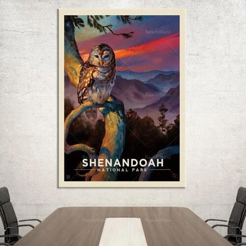 Shenandoah National Park prohibits owls, landscape paintings, vintage travel posters, office wall decorations, state map posters