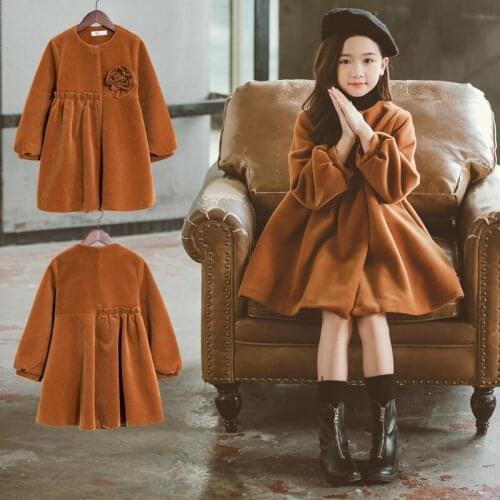 New Autumn and Winter Thickening Woolen Skirt In The Big Children Girls Dress Autumn Korean Version Woolen Princess Dress