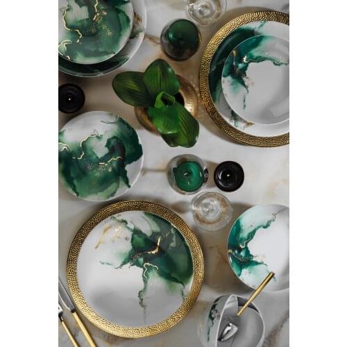 KütahyaTr Porcelain Gold Leaf 24 Piece Decor Dinner set