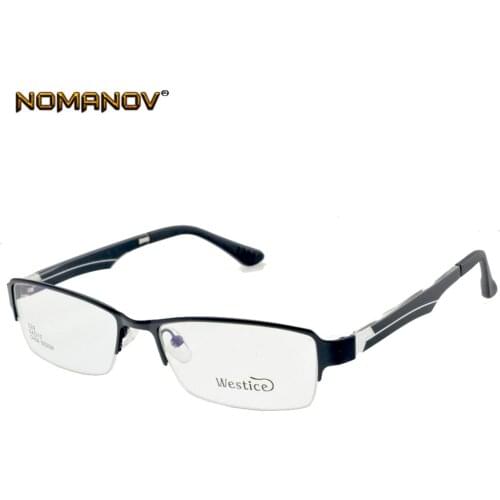 Nomanov = Half-rim Alloy Frame Eyeglasses Custom Made Prescription Myopia / Reading Optical Or Photochromic Gray Brown Lenses