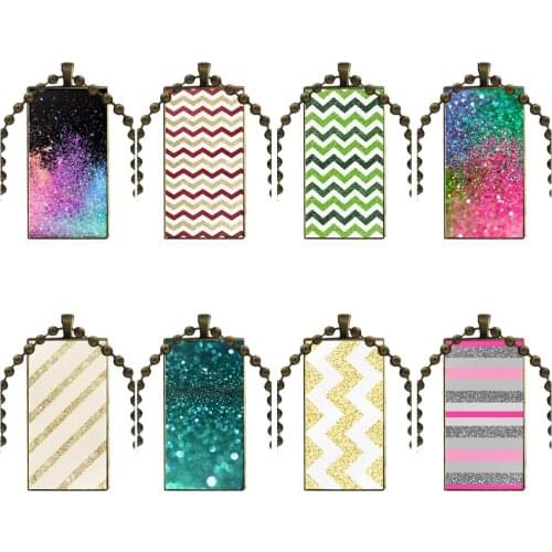 Necklace Fashion Long Chain With Rectangle Necklace Jewelry For Girls Statement Maxi Aqua Silver Green Mint Glitter