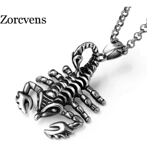 ZORCVENS Ancient Silver-Color Punk Stainless Steel Scorpion Pendant Necklace for Women