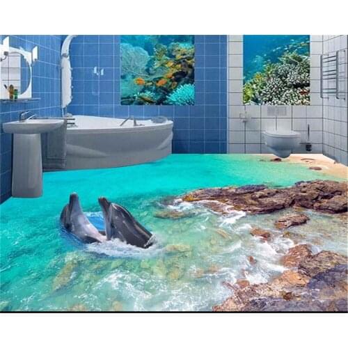 Beibehang custom 3D floor paper dolphin sea floor photo toilet toilet 3d floor wallpaper papel de parede 3d para sala atacado
