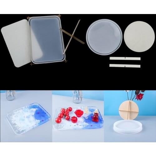 Rectangle Tray Epoxy Resin Mold Round Storage Plate Dish Fruit Tray Molds Large Plate Resin Casting Mould for DIY Crafts Tool