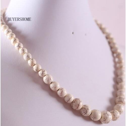 Handmade Beaded Necklace Natural Stone Round White Howlite Necklace for Women Jewelry Gift E104