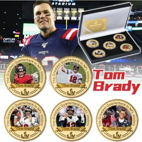 The Greatest Quarterback Gold Plated Commemorative Coin Set with Coin Holder American Football MVP Souvenir Coin Sports Gifts